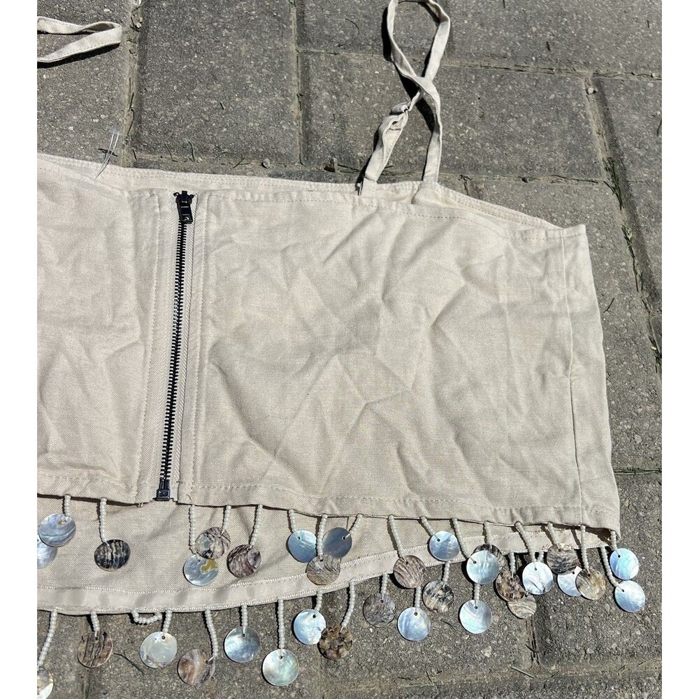 JASON WU Mother Of Pearl Beaded Sea Shell Linen Rayon Crop Top Only NWT Size 10 - Picture 7 of 10